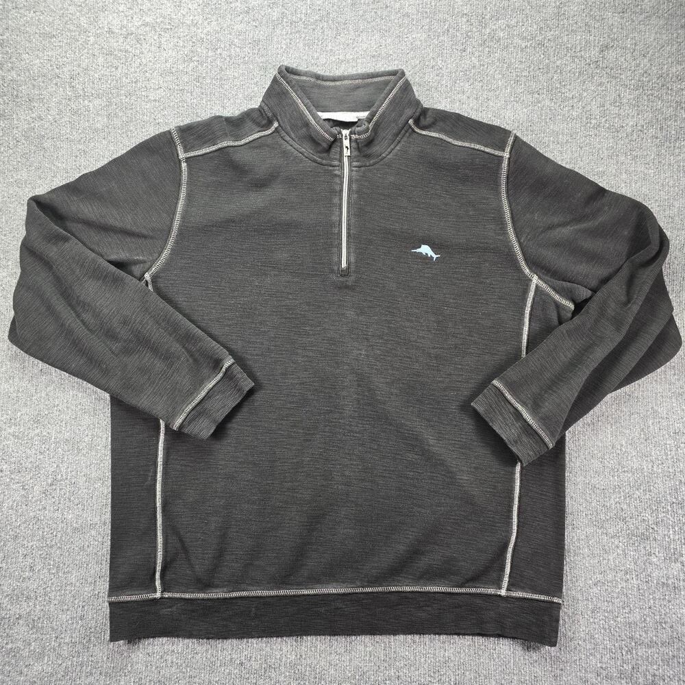 Tommy Bahama Tobago Bay Half Zip Sweater Mens XXXLT Faded Black Gray Pullover